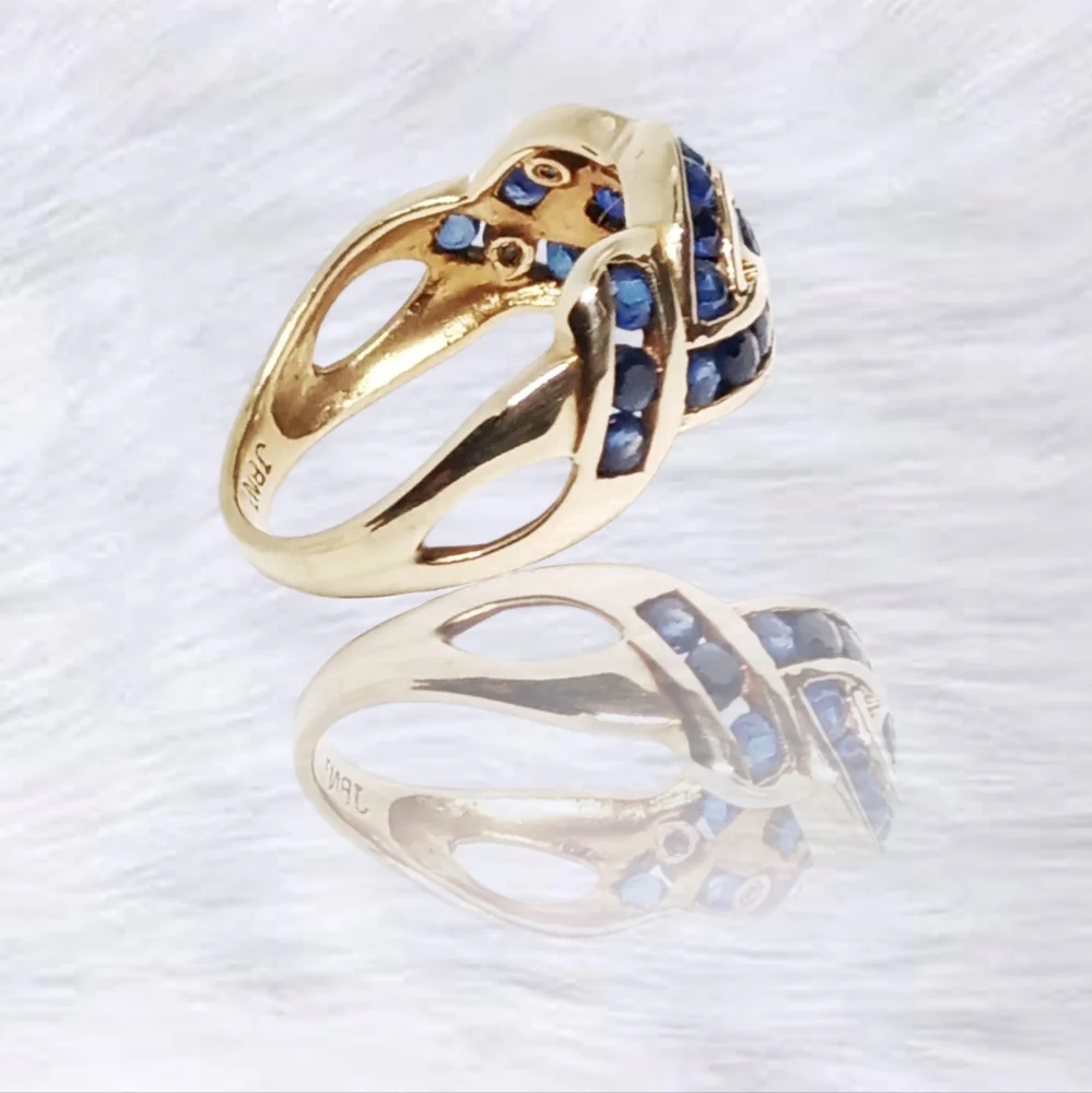 JBNI 14K Yellow Gold Blue Sapphire Channel-Set Designer Ring – Size 6